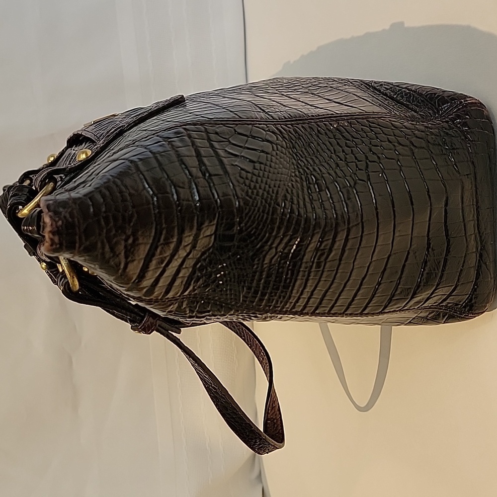 BRAHMIN Crocodile-Embossed Brown Leather Bag.  16"w x 10"h x 3.5 D - Picture 4 of 13